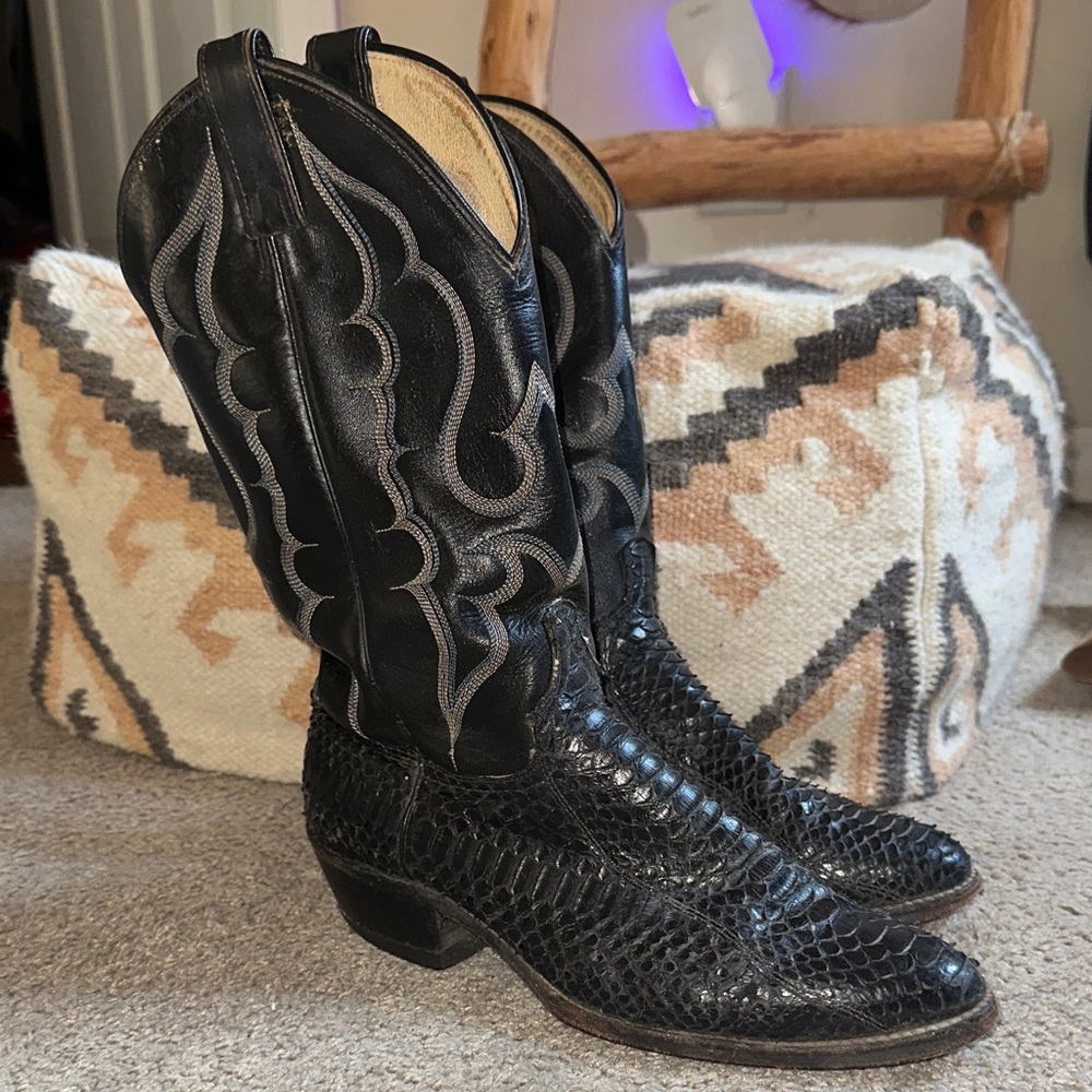 RARE Vintage Men's Abilene Western Boot Snake skin black